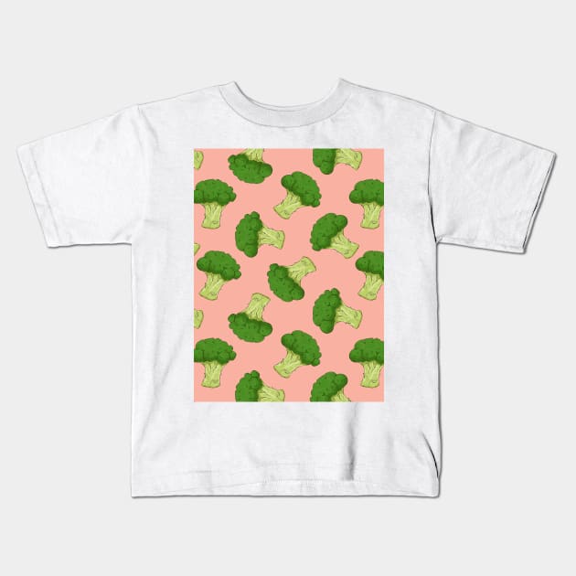 Broccoli Pattern Kids T-Shirt by okpinsArtDesign